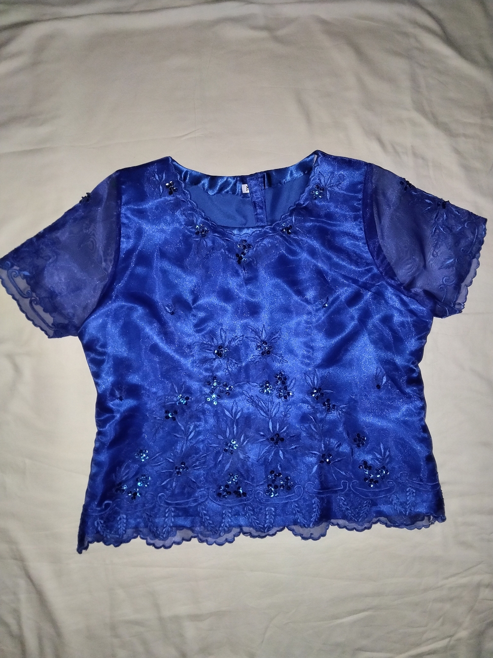 Source Unknown Royal Blue Embellished Short Sleeve Blouse